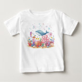 かわいいクジラ タコ 海の中 ベビーTシャツ (正面)