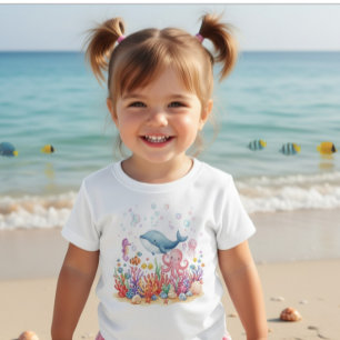 かわいいクジラ タコ 海の中 ベビーTシャツ