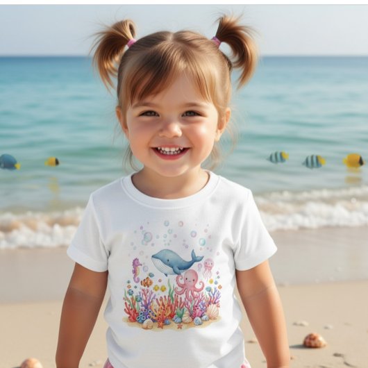 かわいいクジラ タコ 海の中 ベビーTシャツ
