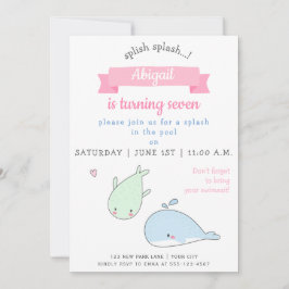 かわいいクジラ – 子供の誕生日プールパーティー 招待状