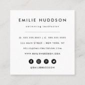 かわいいクジラ、泳ぐインストラクター、スイミングコーチ スクエア名刺 (裏面)