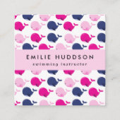 かわいいクジラ、泳ぐインストラクター、スイミングコーチ スクエア名刺 (正面)