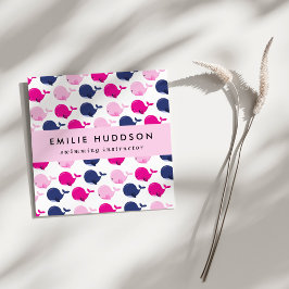 かわいいクジラ、泳ぐインストラクター、スイミングコーチ スクエア名刺