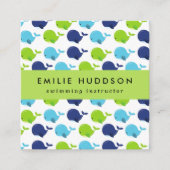 かわいいクジラ、泳ぐインストラクター、スイミングコーチ スクエア名刺 (正面)