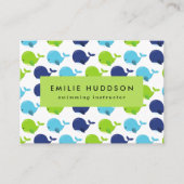 かわいいクジラ、泳ぐインストラクター、スイミングコーチ 名刺 (正面)