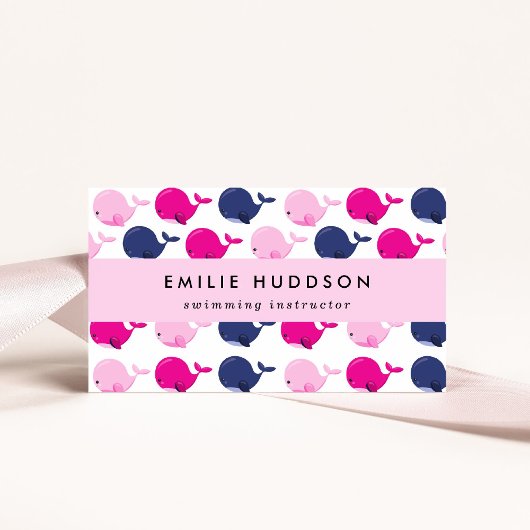 かわいいクジラ、泳ぐインストラクター、スイミングコーチ 名刺