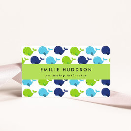 かわいいクジラ、泳ぐインストラクター、スイミングコーチ 名刺