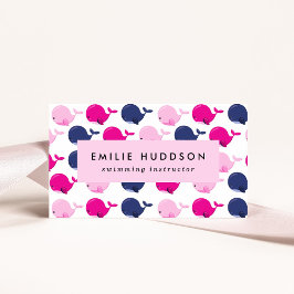 かわいいクジラ、泳ぐインストラクター、スイミングコーチ 名刺