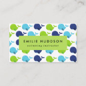 かわいいクジラ、泳ぐインストラクター、スイミングコーチ 名刺 (正面)