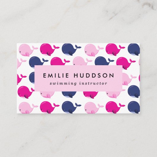 かわいいクジラ、泳ぐインストラクター、スイミングコーチ 名刺 (正面)