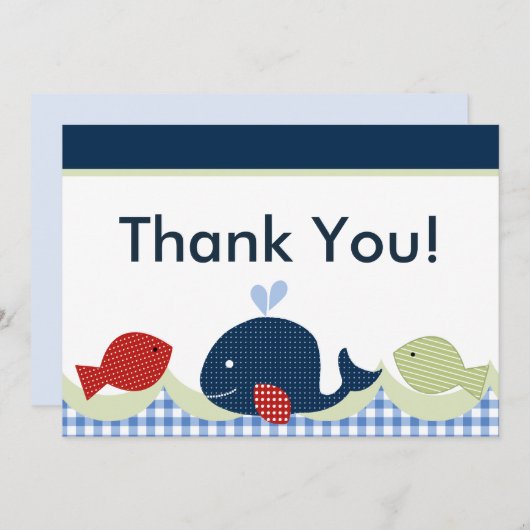 かわいいクジラ・魚のベビーシャワーサンキューカード サンキューカード (正面/裏面)