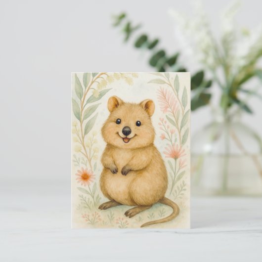 かわいいクッカ春サマーカンガルー動物はがき ポストカード (スタンド正面)