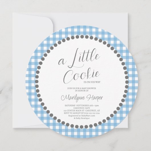 かわいいクッキーが彼の道の青い赤ちゃんシャワー 招待状 (裏面)