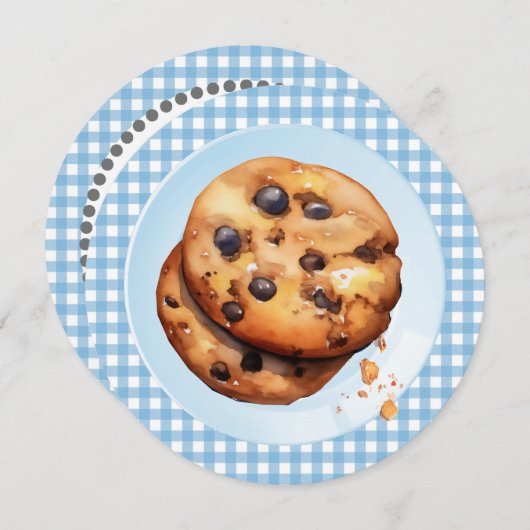 かわいいクッキーが彼の道の青い赤ちゃんシャワー 招待状 (正面/裏面)