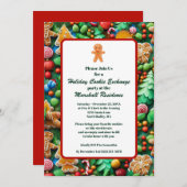 かわいいクッキー交換クリスマスパーティー予算 招待状 (正面/裏面)