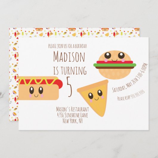 かわいいクックアウト誕生日パーティーの招待状 案内状 (正面/裏面)