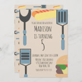 かわいいクックアウト誕生日パーティーハンバーガーホットドッグ 案内状 (正面/裏面)