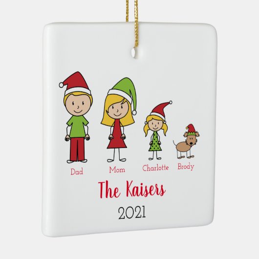 かわいいクパーソナライズされたリスマス家族と犬 セラミックオーナメント (右)