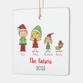 かわいいクパーソナライズされたリスマス家族と犬 セラミックオーナメント (左)