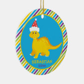 かわいいクパーソナライズされたリスマス恐ストライプの竜 セラミックオーナメント (右)