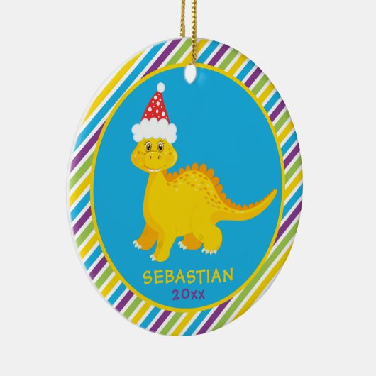 かわいいクパーソナライズされたリスマス恐ストライプの竜 セラミックオーナメント (右)