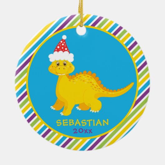 かわいいクパーソナライズされたリスマス恐ストライプの竜 セラミックオーナメント (裏面)