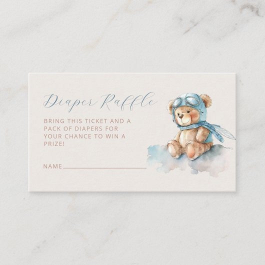 かわいいクマおむつラッフルブルーボーイ赤ちゃんシャワー エンクロージャーカード (正面)