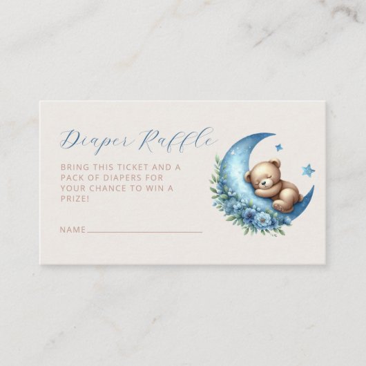 かわいいクマおむつラッフルブルームーンボーイ赤ちゃんシャワー エンクロージャーカード (正面)