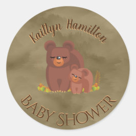 かわいいクマかわいい子の母の赤ちゃんシャワーウッドランド ラウンドシール