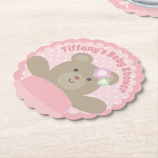 かわいいクマかわいい赤ちゃんエレガントシャワー ペーパーコースター (アングル)