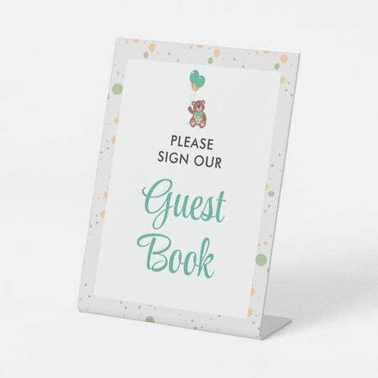 かわいいクマかわいい赤ちゃんシャワー男女兼用ゲストブック 台座サイン (正面)