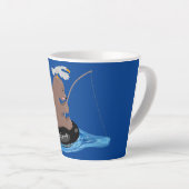 かわいいクマかわいい魚釣り漫画イラストレーション カフェラテマグ (右アングル)