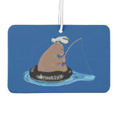 かわいいクマかわいい魚釣り漫画イラストレーション カーエアーフレッシュナー (裏面)