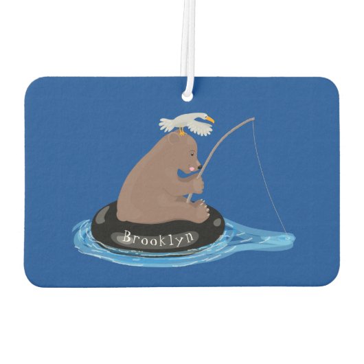 かわいいクマかわいい魚釣り漫画イラストレーション カーエアーフレッシュナー (裏面)