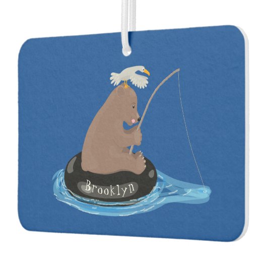 かわいいクマかわいい魚釣り漫画イラストレーション カーエアーフレッシュナー (左)