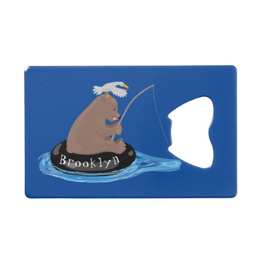 かわいいクマかわいい魚釣り漫画イラストレーション クレジットカード栓抜き (正面(横))