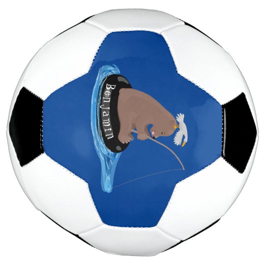 かわいいクマかわいい魚釣り漫画イラストレーション サッカーボール (回転)