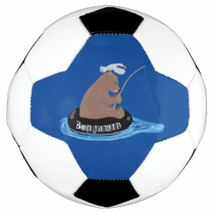 かわいいクマかわいい魚釣り漫画イラストレーション サッカーボール