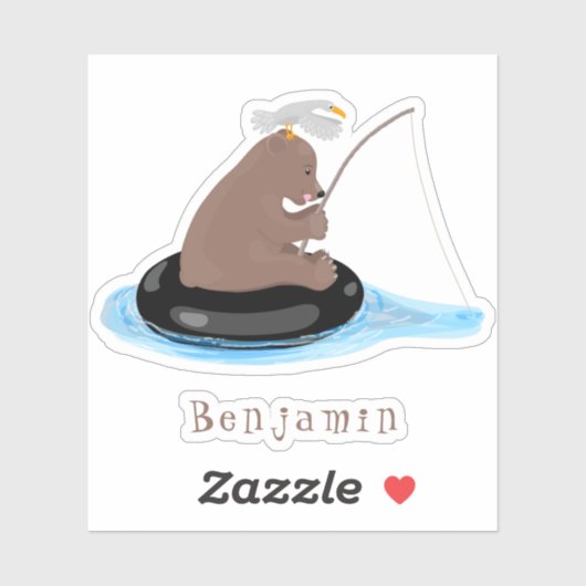 かわいいクマかわいい魚釣り漫画イラストレーション シール (シート)