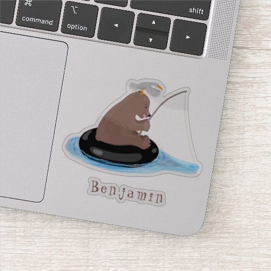 かわいいクマかわいい魚釣り漫画イラストレーション シール (詳細)