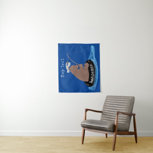 かわいいクマかわいい魚釣り漫画イラストレーション タペストリー (インサイチュ)