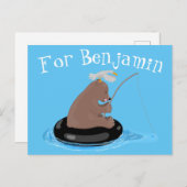 かわいいクマかわいい魚釣り漫画イラストレーション ポストカード (正面/裏面)