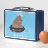 かわいいクマかわいい魚釣り漫画イラストレーション メタルランチボックス (インサイチュ)