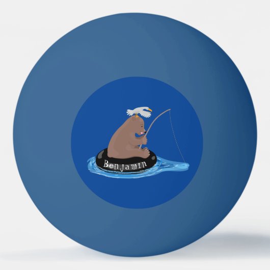 かわいいクマかわいい魚釣り漫画イラストレーション 卓球ボール (正面)