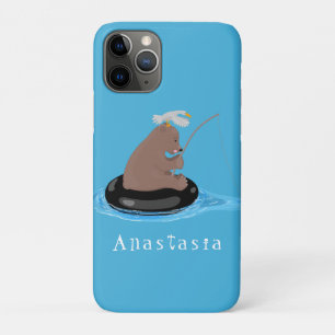 かわいいクマかわいい魚釣り漫画イラストレーション iPhone 11 PROケース
