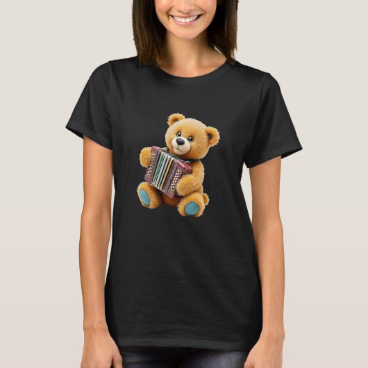 かわいいクマがアコーディオンを演奏しています。 Tシャツ (正面)