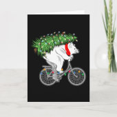 かわいいクマがクリスマスツリーのプレゼントを運ぶ - 自転車乗りのためのギフト カード (正面)