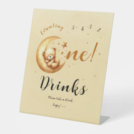 かわいいクマが月に寝る1歳誕生日のお酒 台座サイン