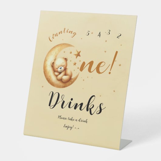 かわいいクマが月に寝る1歳誕生日のお酒 台座サイン (正面)