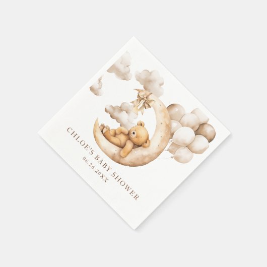 かわいいクマが月の赤ちゃんシャワーを浴びる スタンダードカクテルナプキン (角)